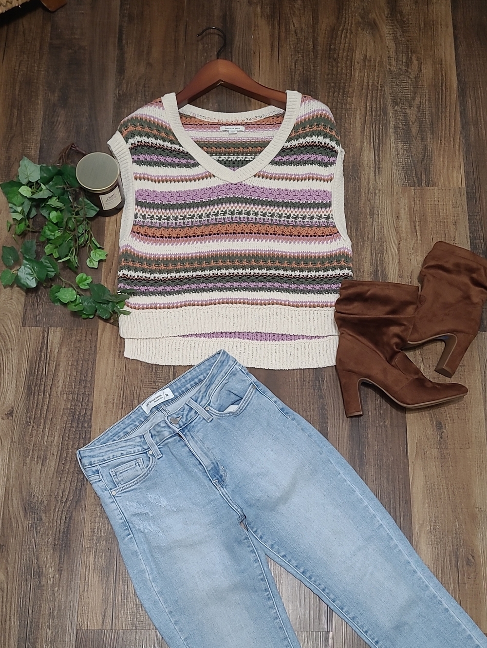 American Eagle Oversized Split Hem Striped Sleeveless Sweater
